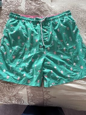 Turquoise Cocktail Print Swim Trunks
